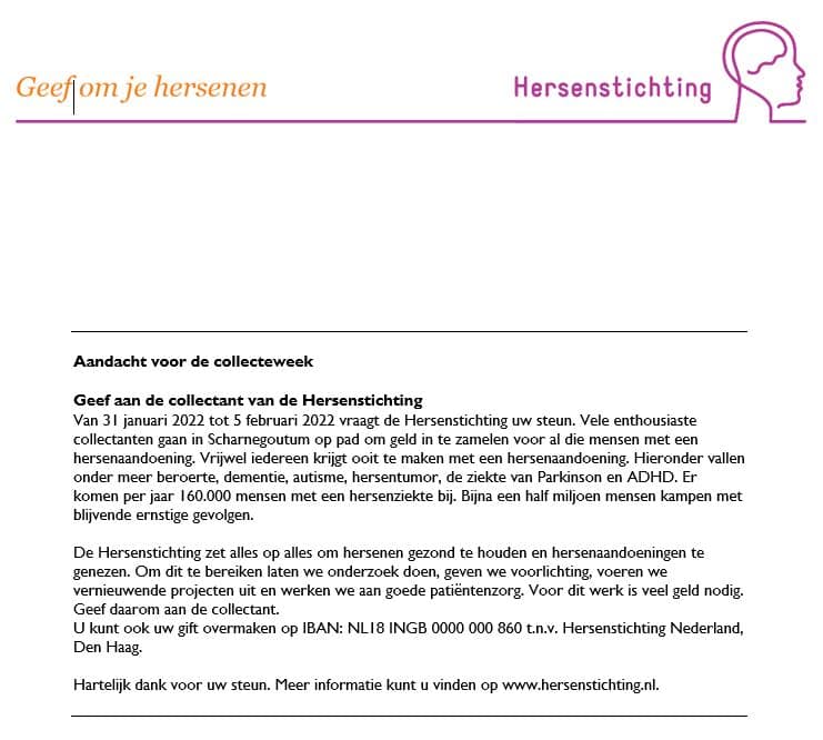 Collecte Hersenstichting